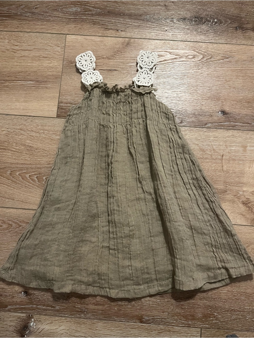 Zara Olive Green Cotton Sundress with Cream Crochet Straps